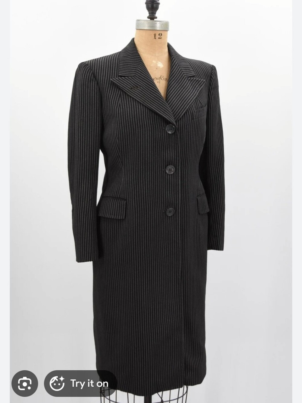 Double Zero Black Pinstripe Velvet Long Blazer Coat